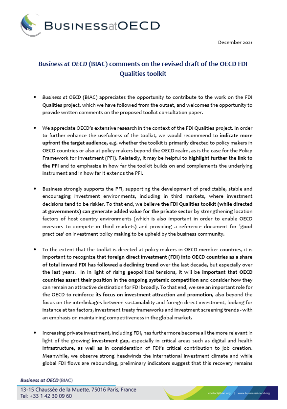 comments on the OECD FDI Qualities toolkit